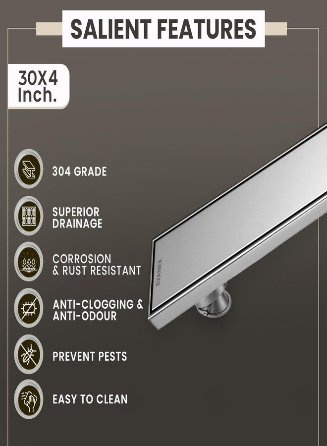 EVANEX EVANEX Tile Insert Drain Channel for Bathroom | 30x4 Inch 304 Grade Stainless Steel Shower Floor Drain Channel with Cockroach Trap | Shower Drain Channel for Bathroom - Image 5